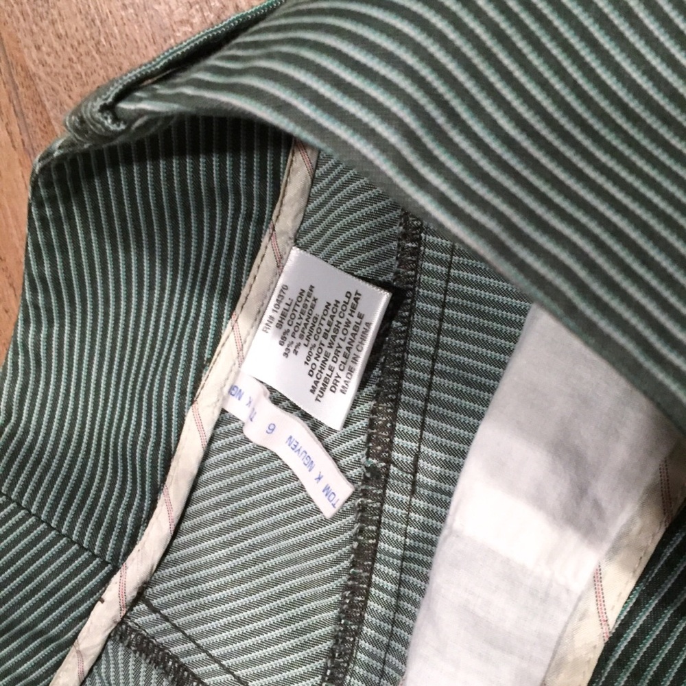 Tom K Nguyen Pinstripe Bermuda Shorts Green - Picture 7 of 7
